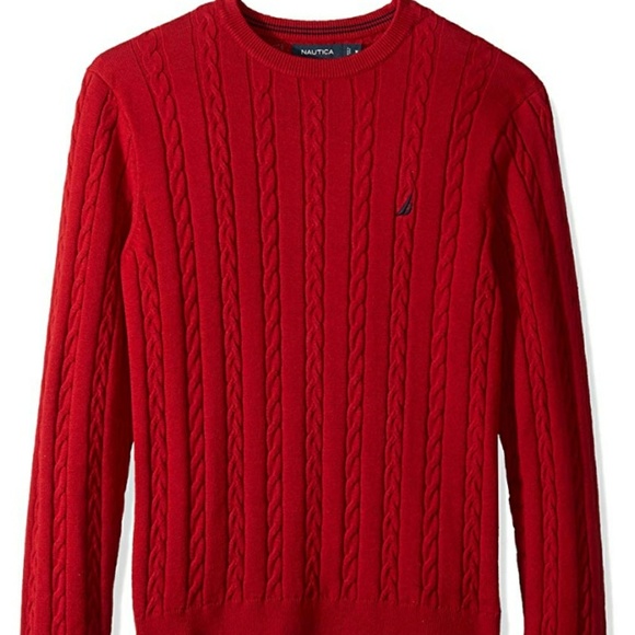 Nautica Men's Cable Knit Crew Neck Sweater in Red - Picture 1 of 6
